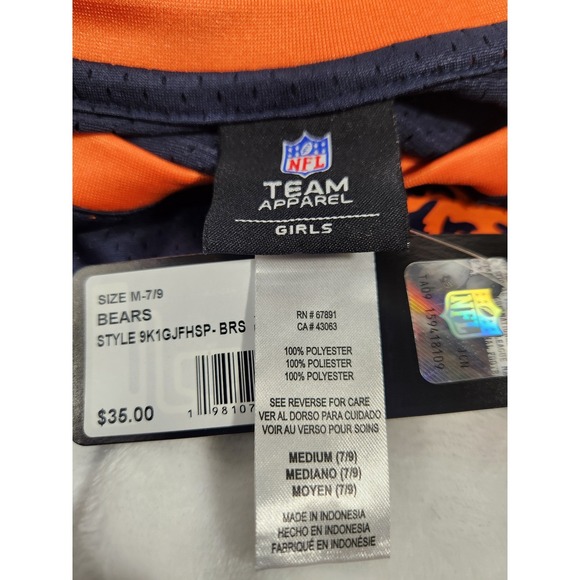 Chicago Bears Girls Medium Jersey NFL Team Apparel Mesh V-Neck Navy Orange - Picture 4 of 7